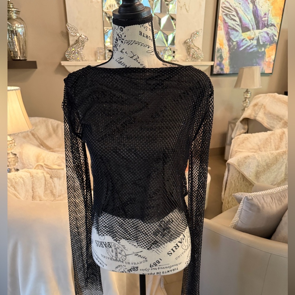 ๐ Forever 21 Luxe XX1 ~ Sparkly Black Mesh Blouse - Picture 3 of 17